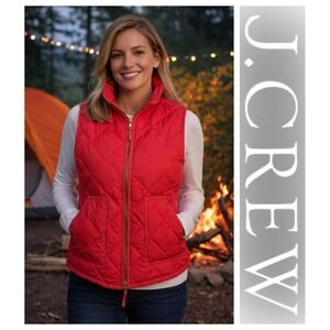 J Crew Factory Bright Coral Pink Quilted Down Puffer Vest Full Zip Womens Size M